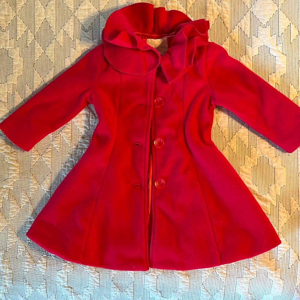 Copper key 2T-3T fleece, satin lined red leather coat. NWT.